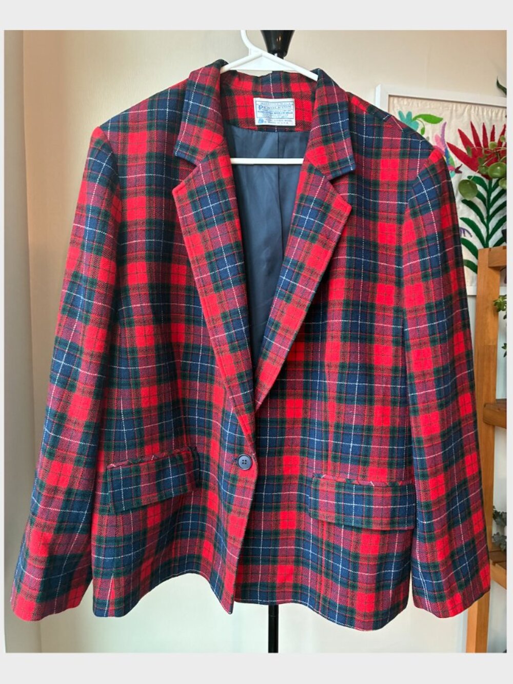 Pendleton Vintage Red Tartan Flannel Jacket w/ 1 Button-Size M (See Description)